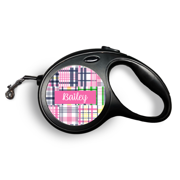 Pink Madras Retractable Pet Leash