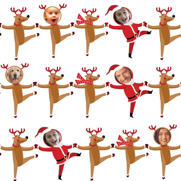 Dancing Santa & Reindeer Personalized Gift Wrap