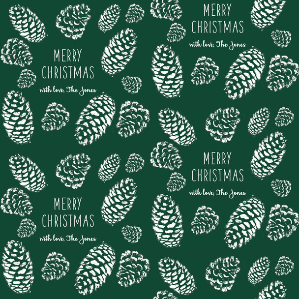 Dk. Green Stamped Pinecones Personalized Gift Wrap