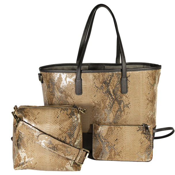 Metallic Snake & Steel Hampton Ave Tote - Vegan Leather
