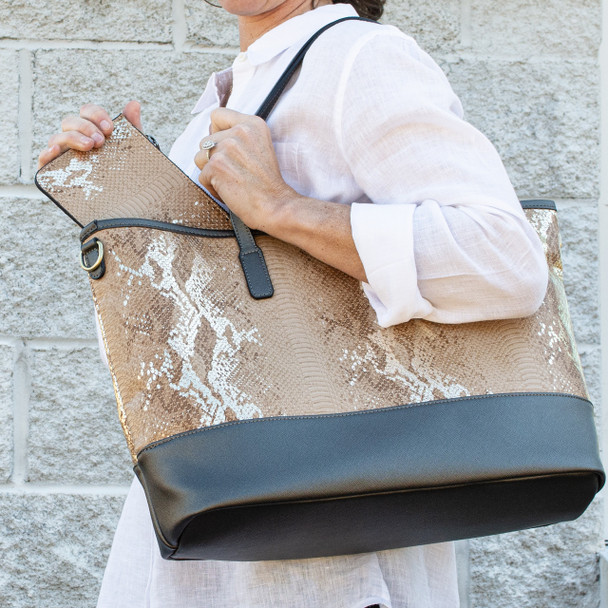Metallic Snake & Steel Hampton Ave Tote - Vegan Leather