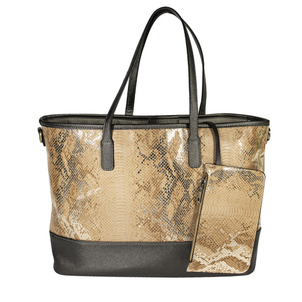 Metallic Snake & Steel Hampton Ave Tote - Vegan Leather