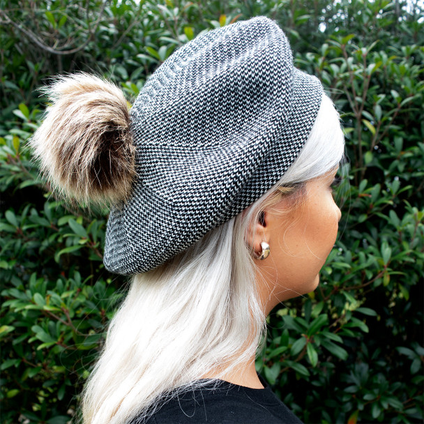 Knit Pom Beret- Tweed