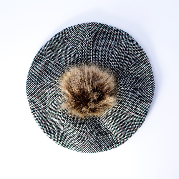 Knit Pom Beret- Tweed
