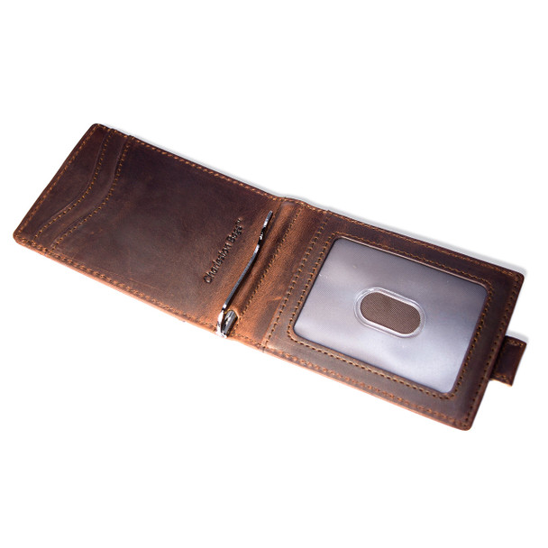Brown Leather Slim Wallet - Stamped