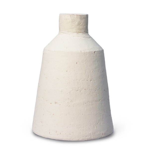 Minimalist cream vase on white backdrop
