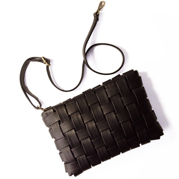 Monroe Woven Clutch/Crossbody- Vegan Leather - Midnight
