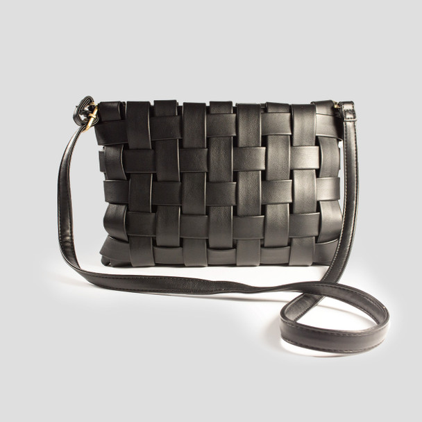 Monroe Woven Clutch/Crossbody- Vegan Leather - Midnight