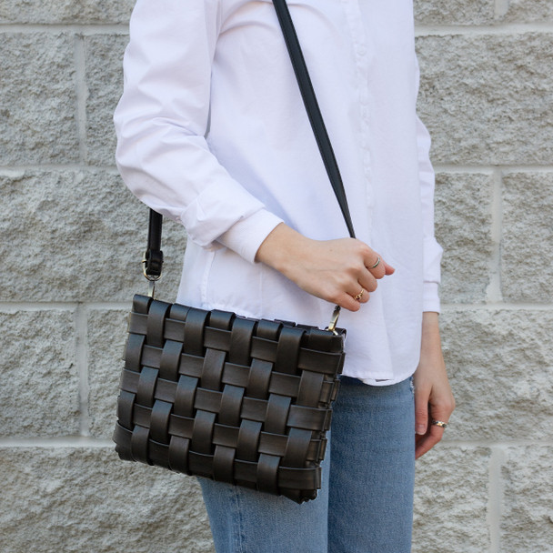 Monroe Woven Clutch/Crossbody- Vegan Leather - Midnight
