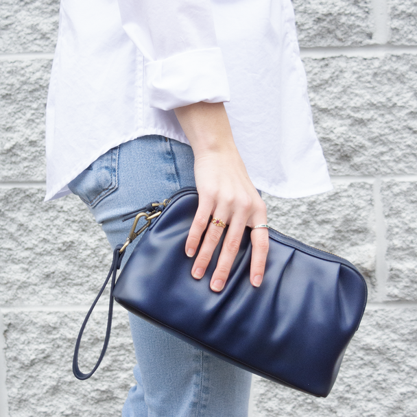 Navy Ruched Loop Clutch/Case - Vegan Leather