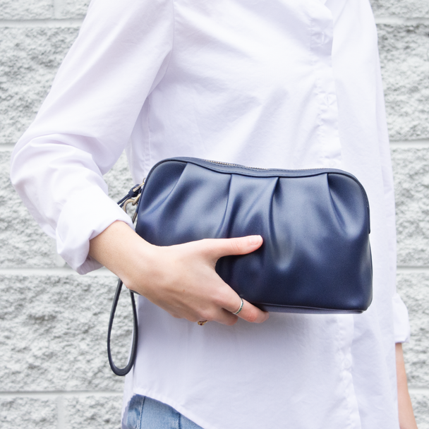 Navy Ruched Loop Clutch/Case - Vegan Leather