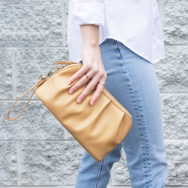 Taupe Ruched Loop Clutch/Case - Vegan Leather