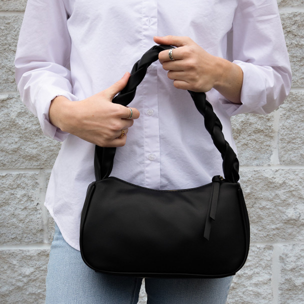 Midnight Braided Hobo Tote - Vegan Leather