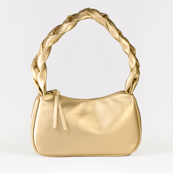 Metallic Gold Braided Hobo Tote - Vegan Leather