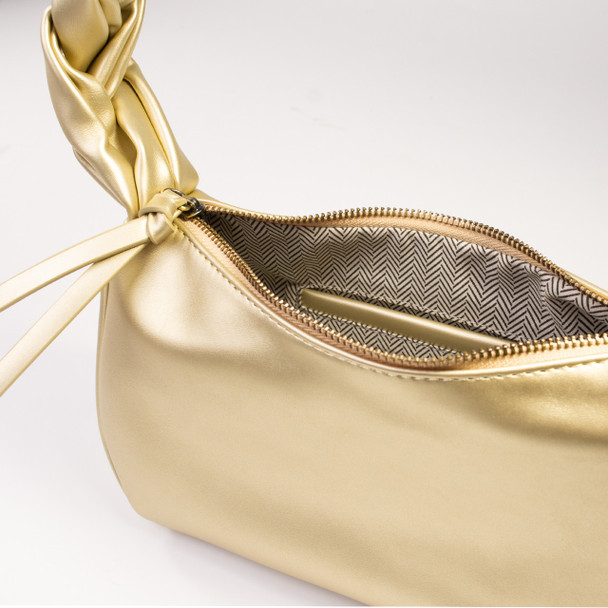 Metallic Gold Braided Hobo Tote - Vegan Leather