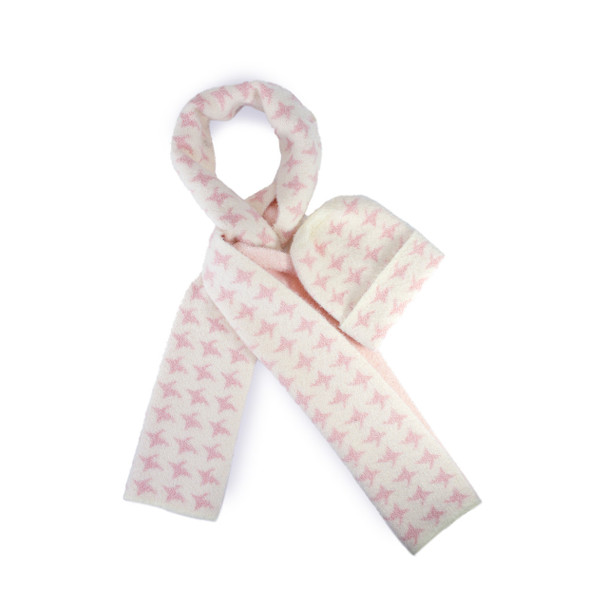 Pink Houndstooth Beanie & Scarf Set
