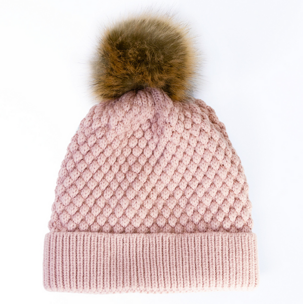 Blush Bubble Knit Pom Beanie