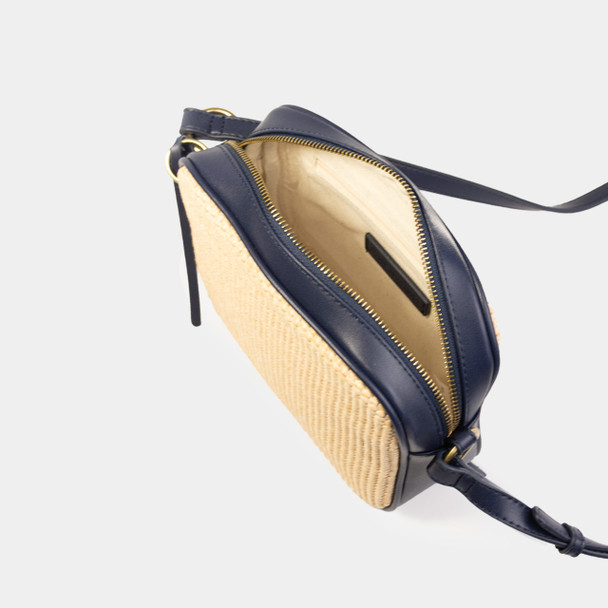 Archer Crossbody - Navy/Raffia - Vegan Leather - Embroidered