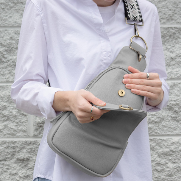 Sharla Sling Bag- Gray - Vegan Leather - Stamped