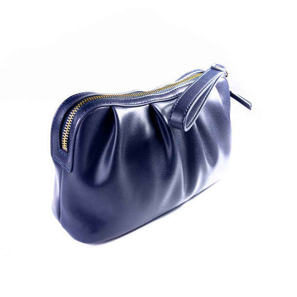 Navy Ruched Loop Clutch/Case - Vegan Leather - Stamped
