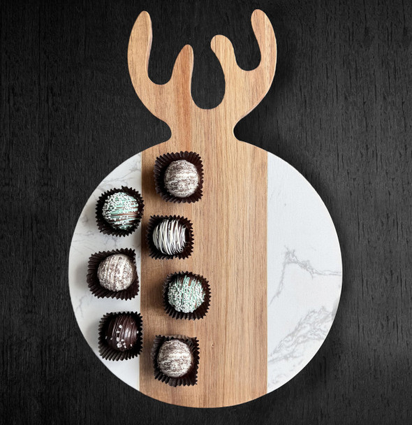 Antler Acacia & Stone Round Board - Engraved Wreath