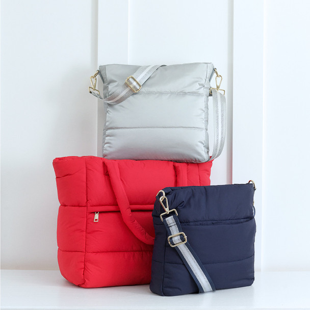 Navy Puffy Lenox Saddlebag - Embroidered Navy Puffy Lenox Saddlebag - Embroidered