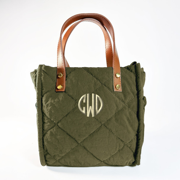 Olive Puffy Lunch Tote - Embroidered