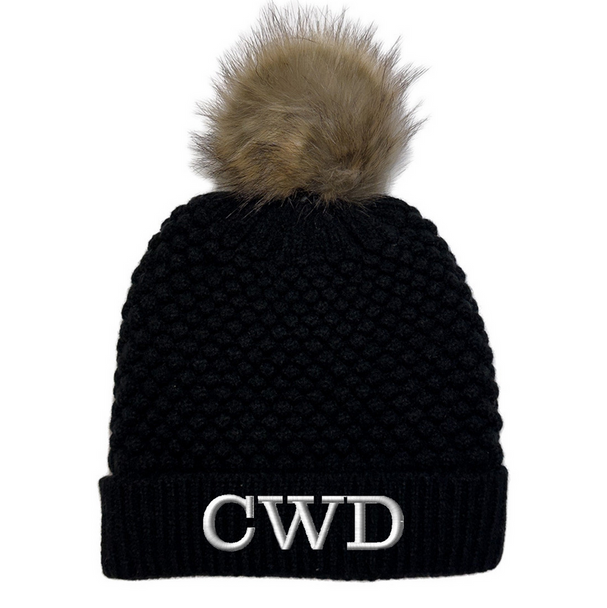 Midnight Bubble Knit Pom Beanie - Embroidered