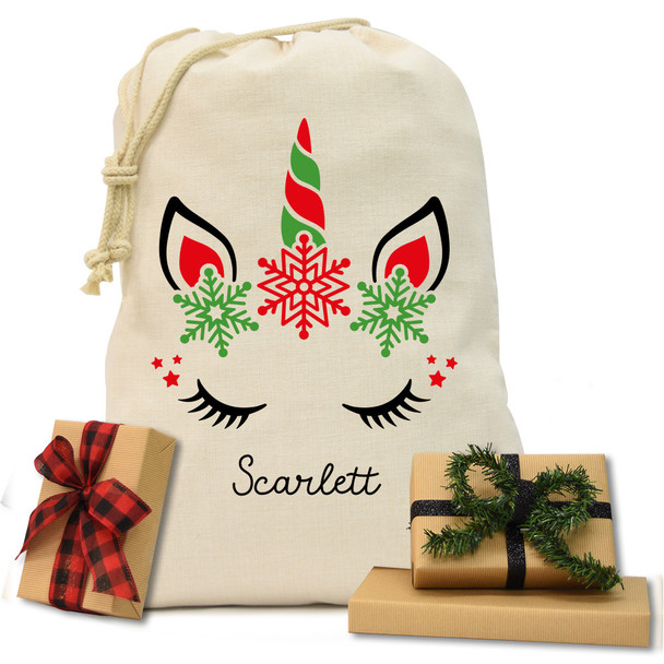 Snowflake Unicorn Natural Drawstring Gift Sack Snowflake Unicorn Natural Drawstring Gift Sack