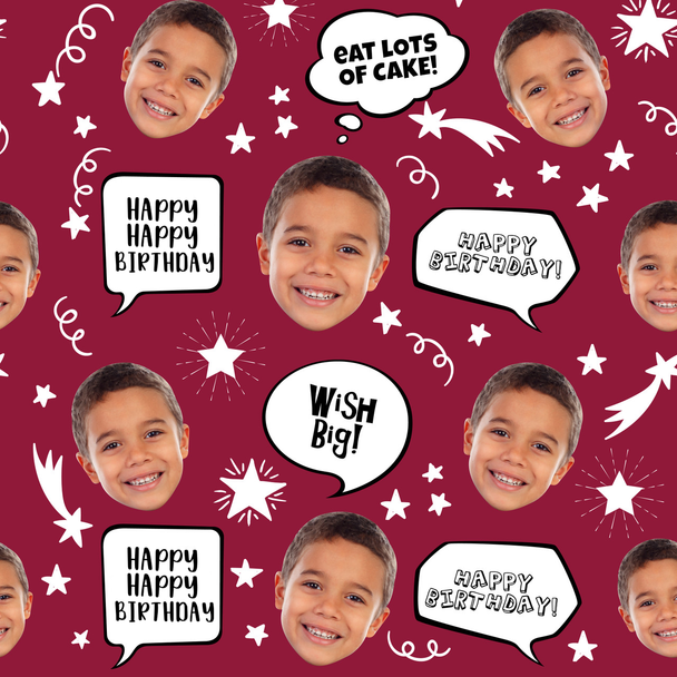 HBD Word Bubbles Photo Personalized Gift Wrap