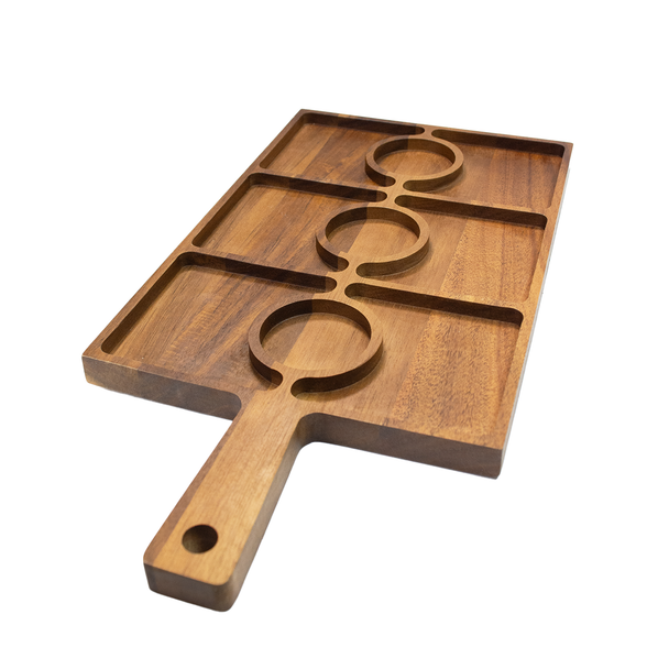 Close-up of compartment side—six precision-milled sections and hanging handle
