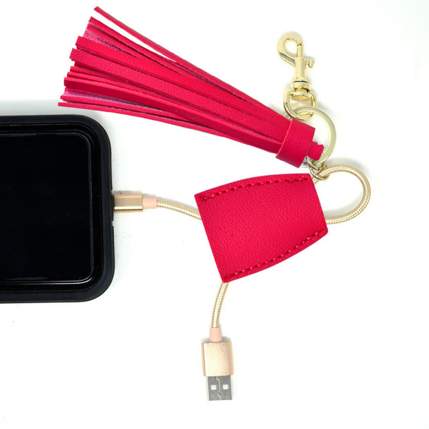 Hot Pink Tassel Charging Key Chain- Stamped