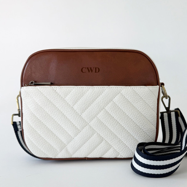 Commuter Crossbody Bag- White/Brown - Stamped