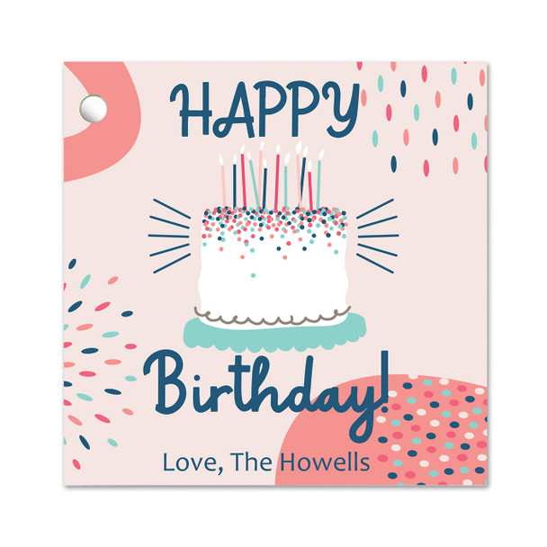Blush Birthday Cake Square Gift Tag Set