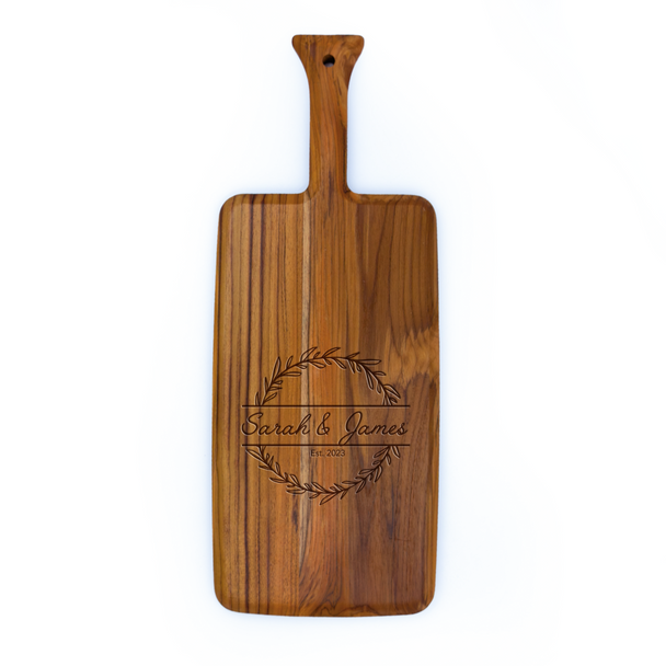 Teak Paddle Board - Engraved Wreath
