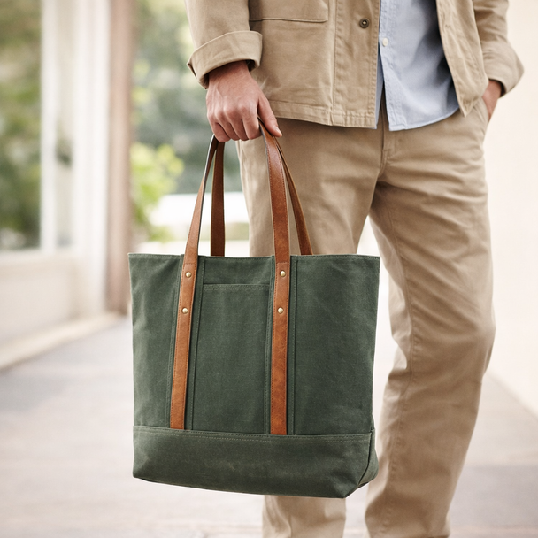 Waxed Canvas Huck Tote - Smoky Evergreen