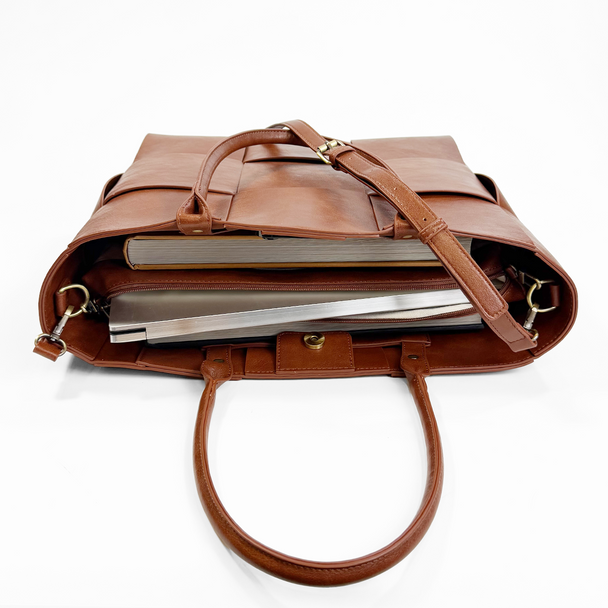 Emory Woven Tote - Brown -Stamped