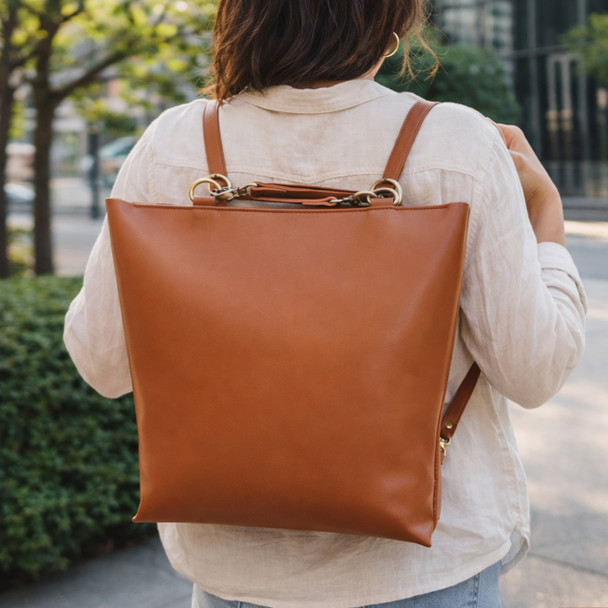 Charlie Convertible Backpack- Brown - Embroidered