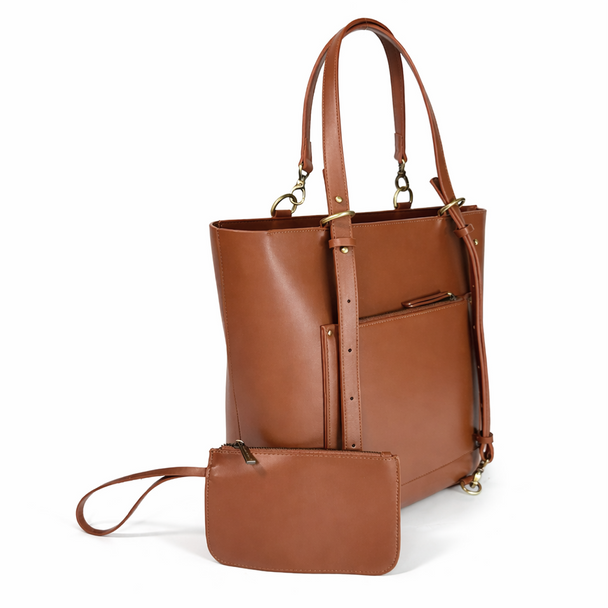 Charlie Convertible Backpack- Brown - Embroidered