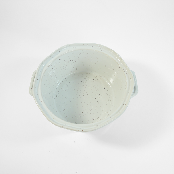 Forma Small Round Stoneware Baker with Lid & Acacia Stand - Bel Piatto