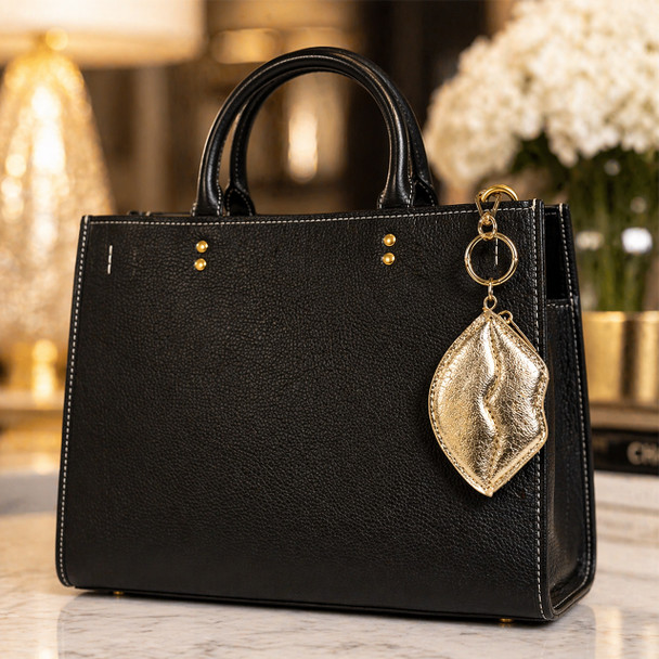 Metallic Lips Case Bag Charm - Gold
