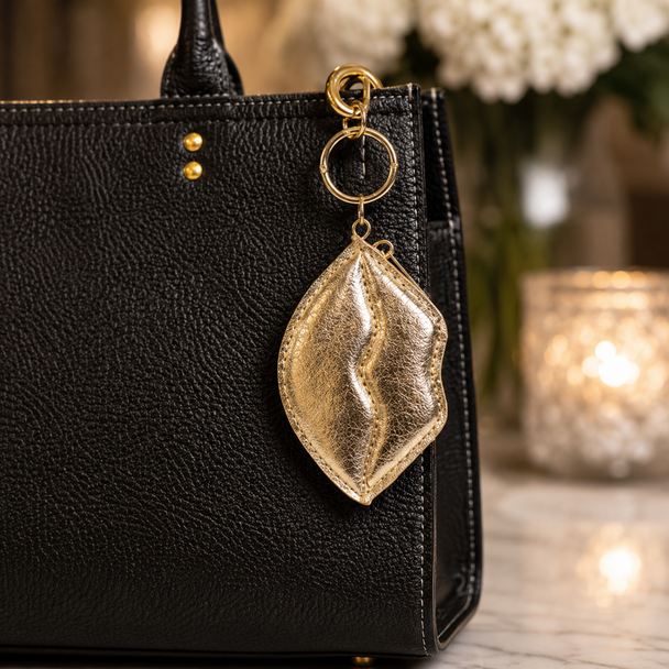 Metallic Lips Case Bag Charm - Gold