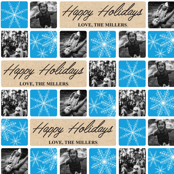 Snowflake Blue Squares Personalized Gift Wrap
