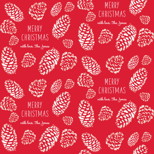 Stamped Pinecones on Red Personalized Gift Wrap