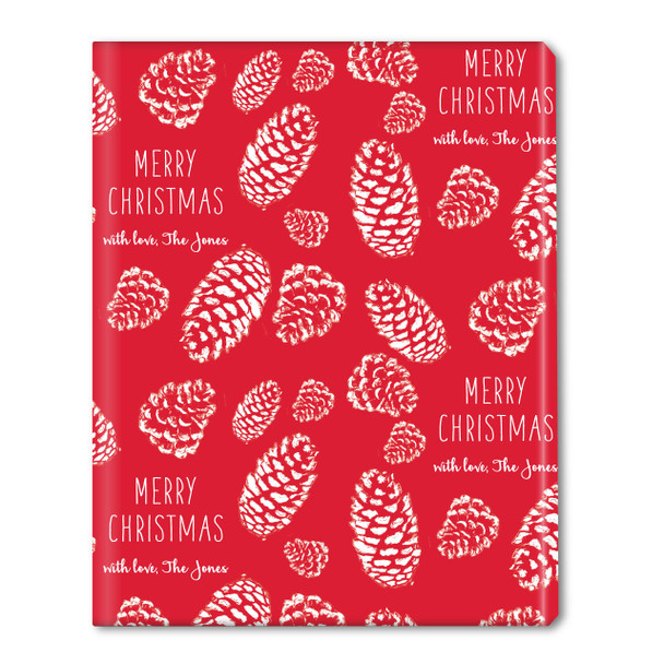 Stamped Pinecones on Red Personalized Gift Wrap