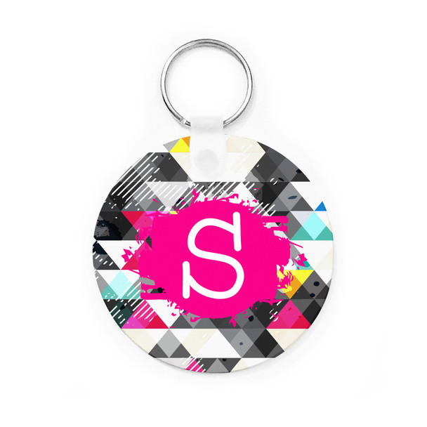 Grunge Triangles Round Key Chain