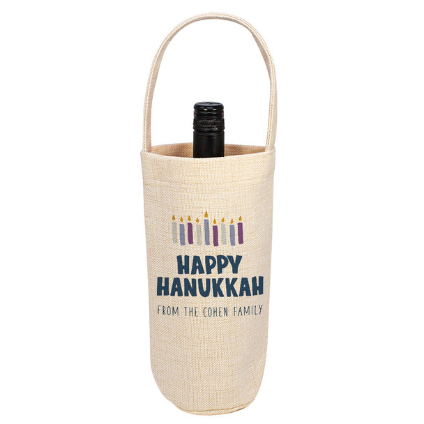 Happy Hanukkah Linen Bottle Tote Happy Hanukkah Linen Bottle Tote