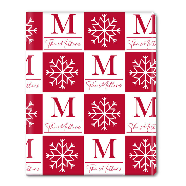 Monogram Red Snowflake Squares Personalized Gift Wrap