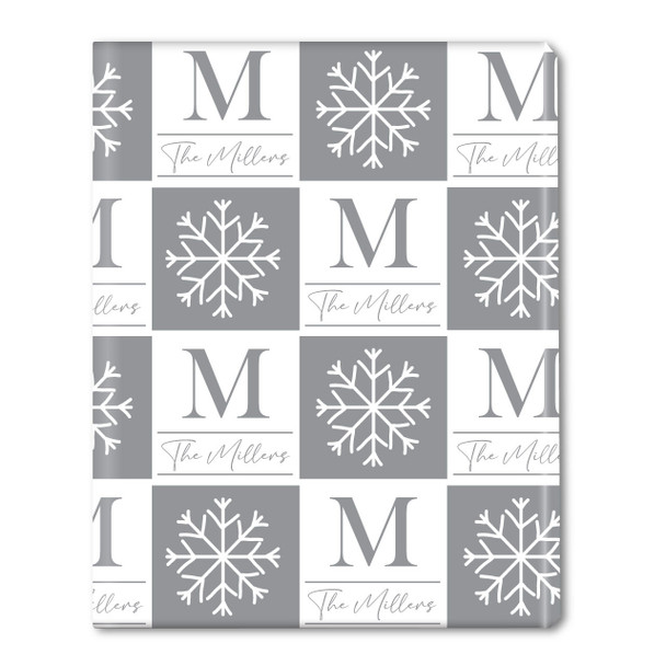 Monogram Gray Snowflake Squares Personalized Gift Wrap