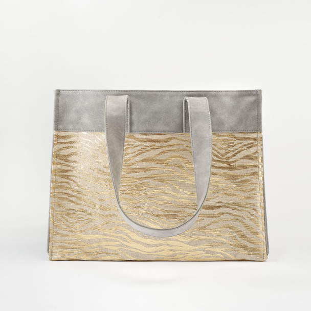 Carson Tote Bag- Metallic Gold Stripes - Vegan Leather